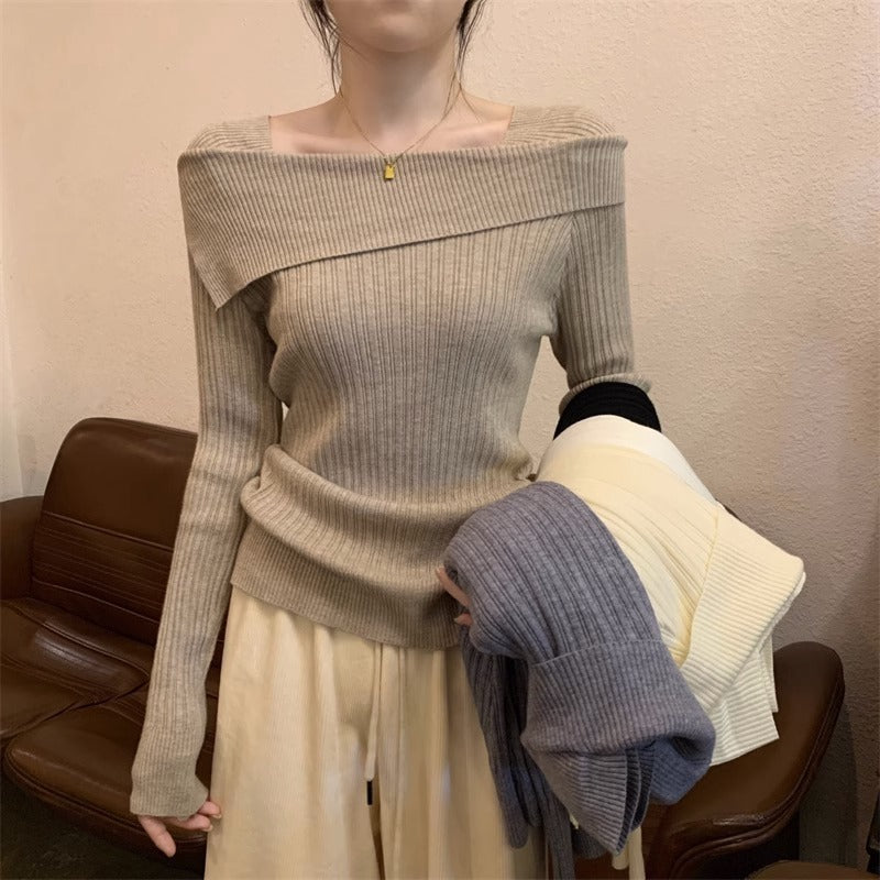 Off-shoulder Knitted Bottoming Shirt Irregular