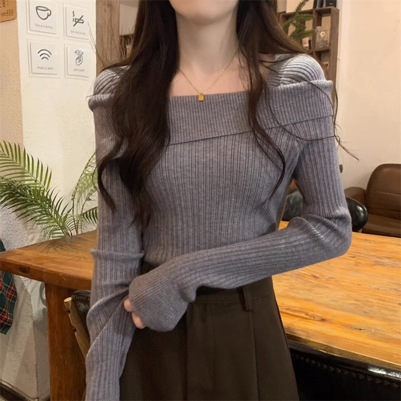 Off-shoulder Knitted Bottoming Shirt Irregular