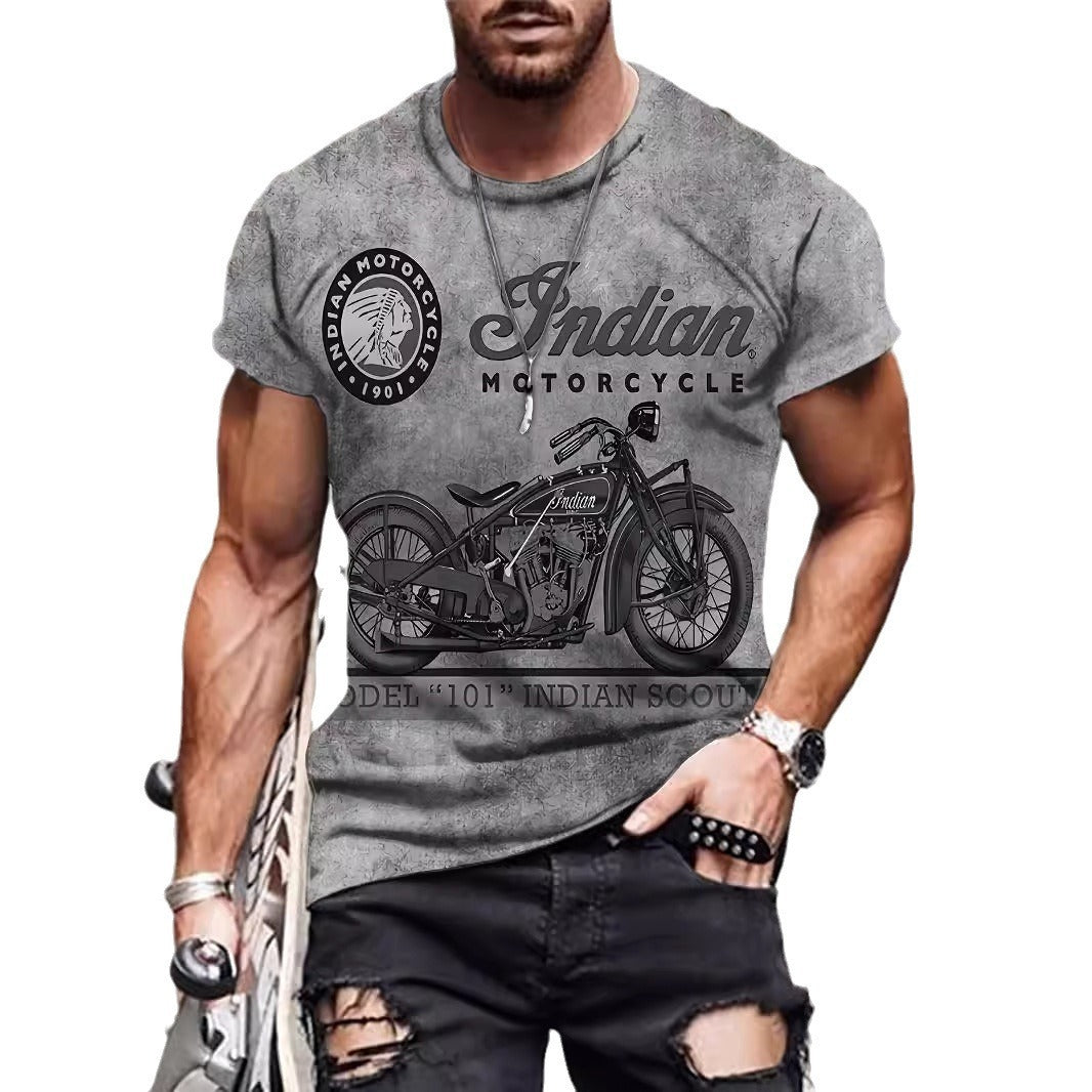 Men's Summer Casual Short Sleeve Pullover Series Motorcycle Printing