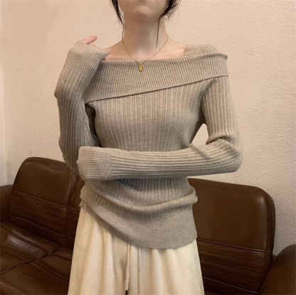 Off-shoulder Knitted Bottoming Shirt Irregular