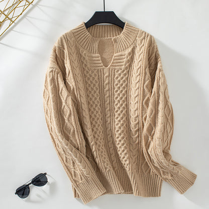 European And American Twist V-neck Loose Casual Knitted Sweater For Women