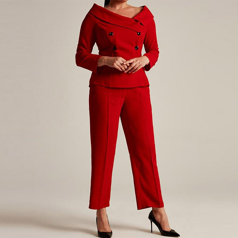 Off-the-shoulder Top Temperament Straight-leg Pants Suit