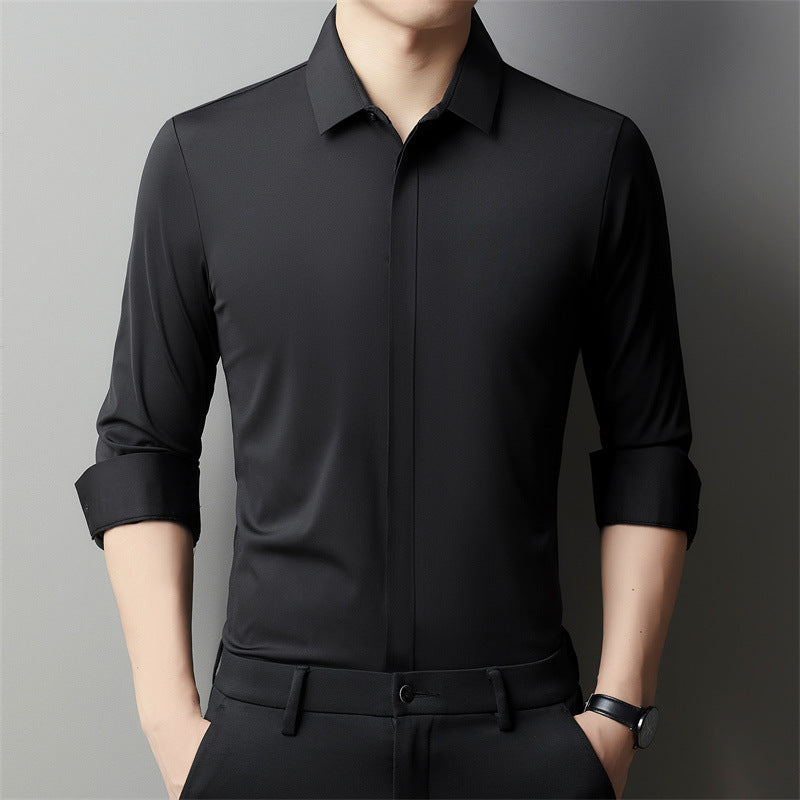 Men's Light Luxury High-end Hidden Hook Long-sleeved Shirt