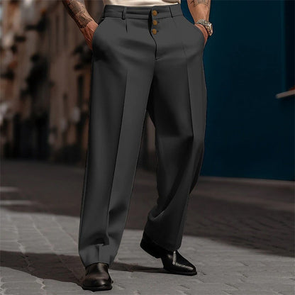 Men's Formal Wear Button Solid Color Loose Straight Comfortable Trousers