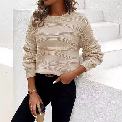 Pullover Corrugated Knitted Long-sleeved Top