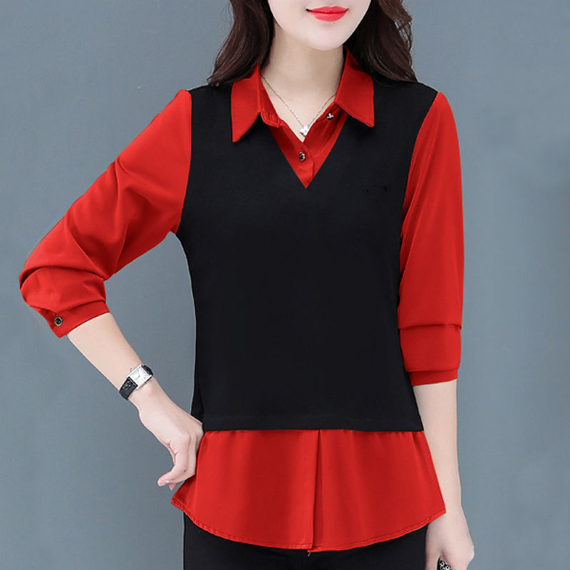 Fake Two Pieces Shirts Women's Top Slimming Slim Fit