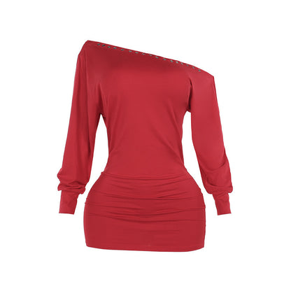 Women's Fashionable Shoulder Long Sleeve Dress