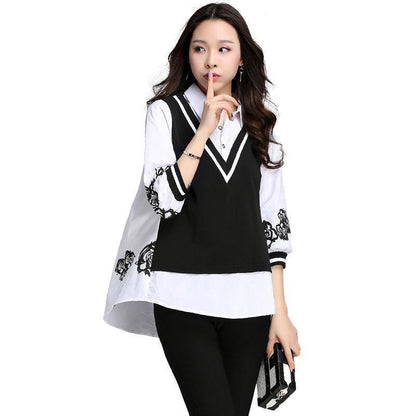 Women's Three-quarter Sleeve Fake Two-piece Bottoming Shirt