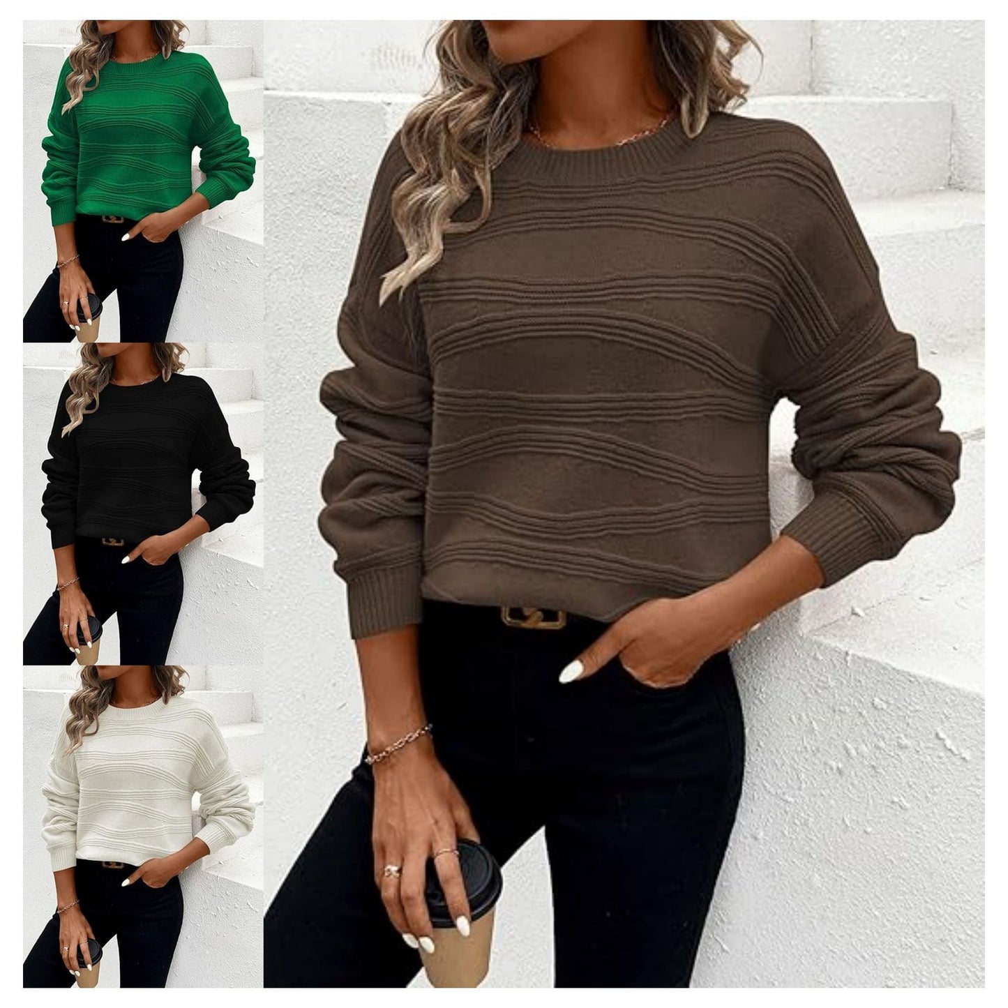 Pullover Corrugated Knitted Long-sleeved Top