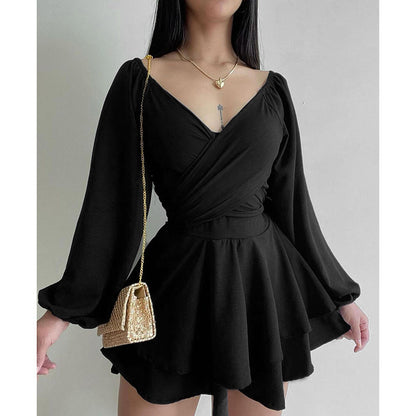 Fashion Style Temperament Leisure Long Sleeve A Swing Daily Style Slimming Dress