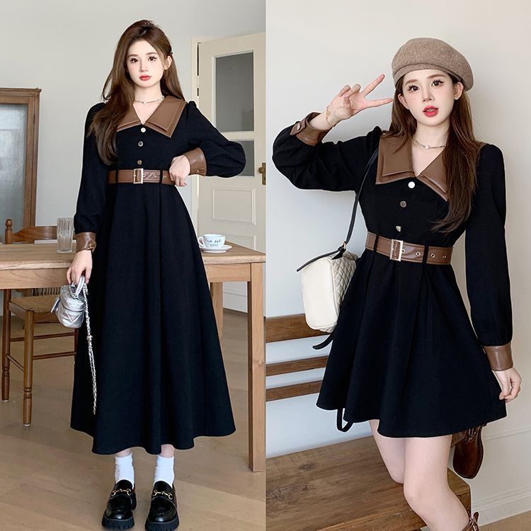 Corduroy Retro Long Sleeve Waist Dress