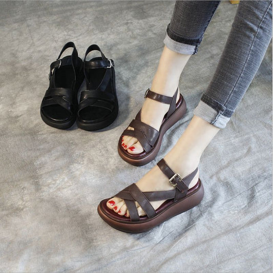 Women's Fashion Soft Leather Platform Sandals