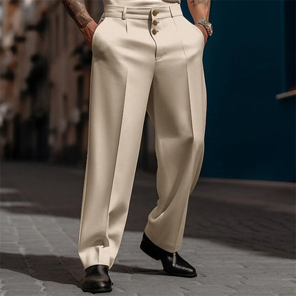 Men's Formal Wear Button Solid Color Loose Straight Comfortable Trousers