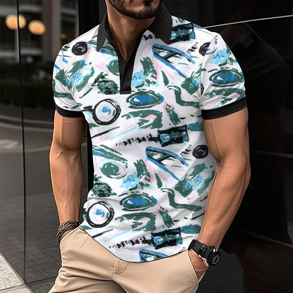 Digital Printing Men's Short Sleeve Casual