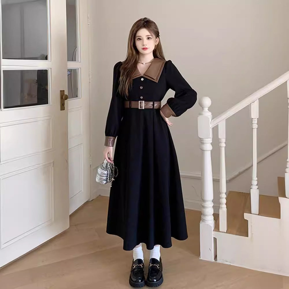 Corduroy Retro Long Sleeve Waist Dress