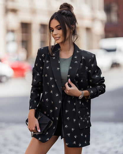 Fashion Printing Lapel Long Sleeve Suit Coat