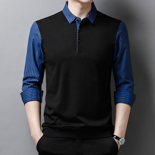 Men's False Two Pieces Striped Sleeve Shirt