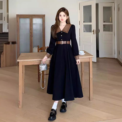 Corduroy Retro Long Sleeve Waist Dress