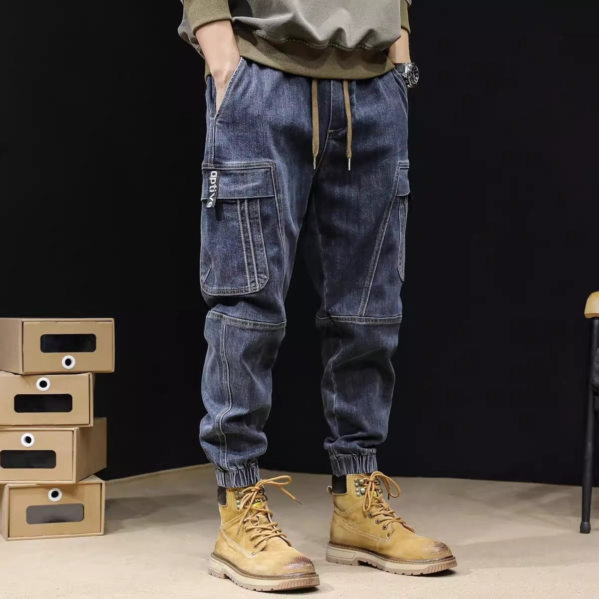 Men's Loose Retro Elastic Waist Jeans