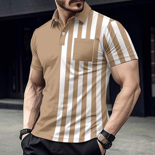 Striped Printing Lapel Polo Shirt Men