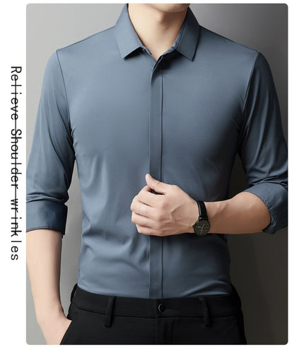 Men's Light Luxury High-end Hidden Hook Long-sleeved Shirt