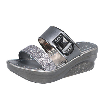 Women's Fashionable Sequins Platform Wedge Sandals