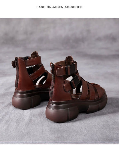 Female Leather Hollow-out Platform Retro Stylish Women's Sandals