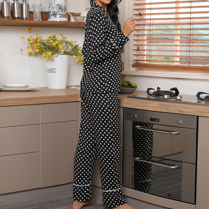 Ladies' Homewear Autumn And Winter Polka Dot Printed Long-sleeved Shirt Trousers Two-piece Pajamas