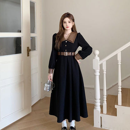 Corduroy Retro Long Sleeve Waist Dress