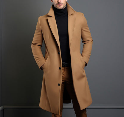 Woolen Men's Mid-length Trench Coat