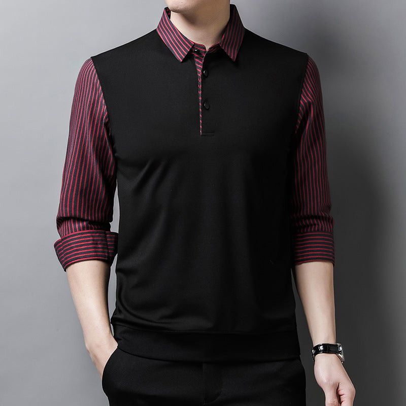 Men's False Two Pieces Striped Sleeve Shirt