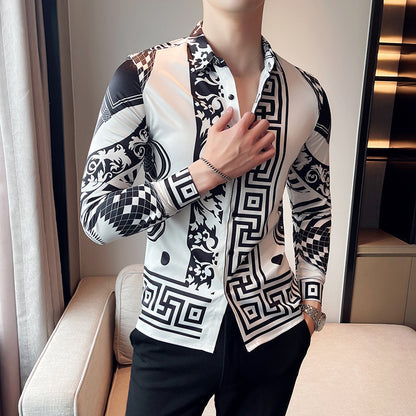 Slim-fit Printed Men's Long Sleeve Shirt