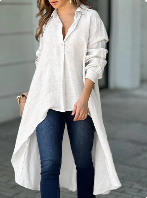 Elegant Long Sleeve Fashion Solid Color Loose Lapels Shirt