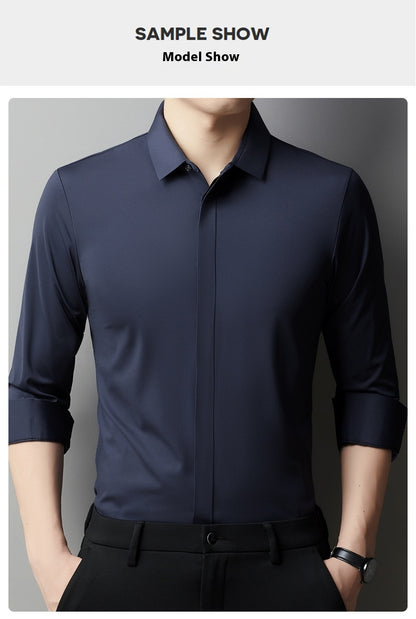 Men's Light Luxury High-end Hidden Hook Long-sleeved Shirt