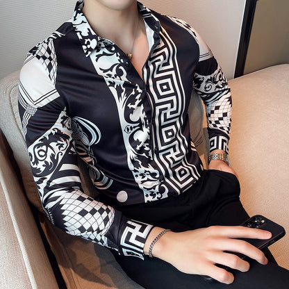 Slim-fit Printed Men's Long Sleeve Shirt