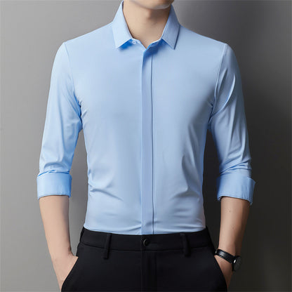 Men's Light Luxury High-end Hidden Hook Long-sleeved Shirt