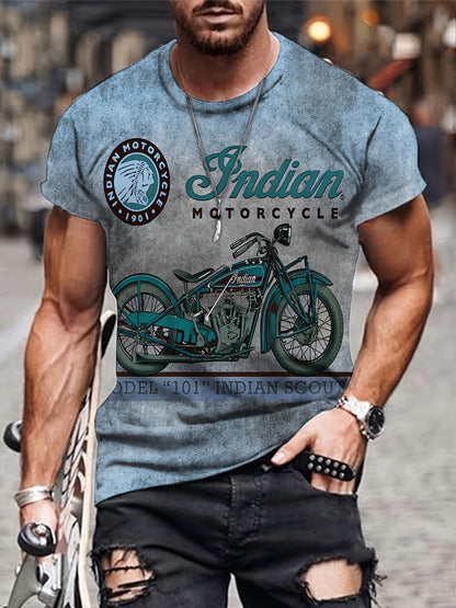 Men's Summer Casual Short Sleeve Pullover Series Motorcycle Printing