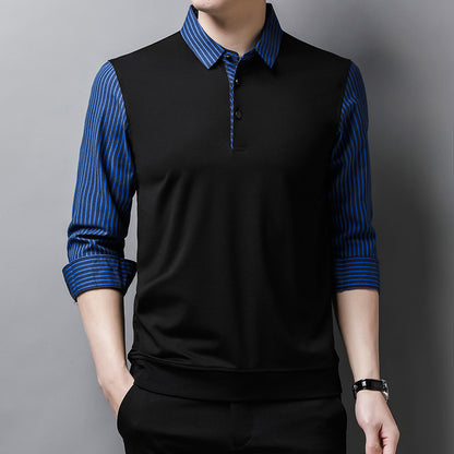 Men's False Two Pieces Striped Sleeve Shirt