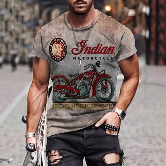 Men's Summer Casual Short Sleeve Pullover Series Motorcycle Printing