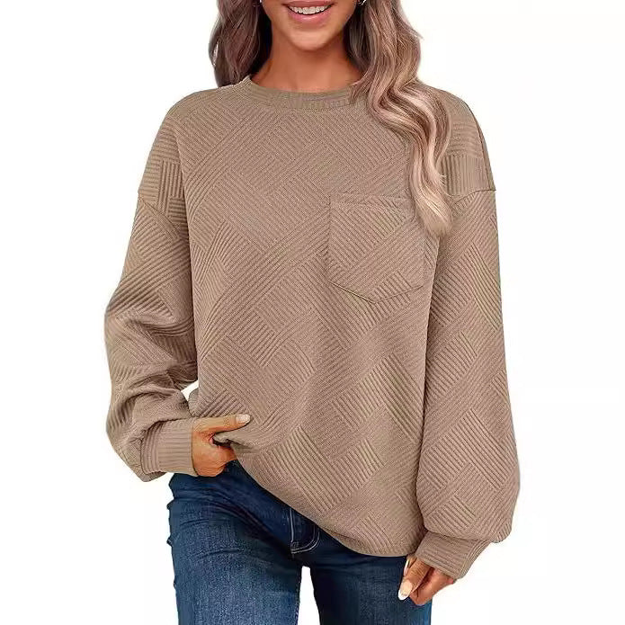 Women's Long-sleeved Drop-shoulder Round Neck Sweater Texture