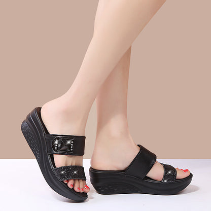 Women's Fashionable Sequins Platform Wedge Sandals