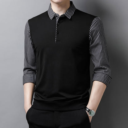 Men's False Two Pieces Striped Sleeve Shirt