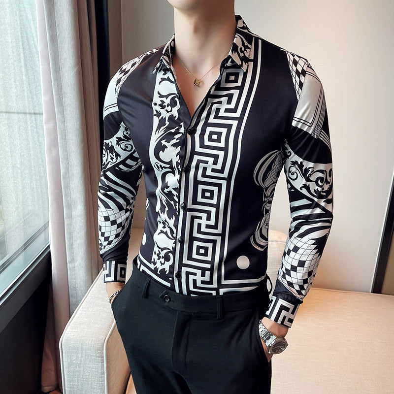 Slim-fit Printed Men's Long Sleeve Shirt