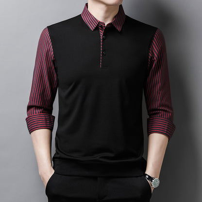 Men's False Two Pieces Striped Sleeve Shirt