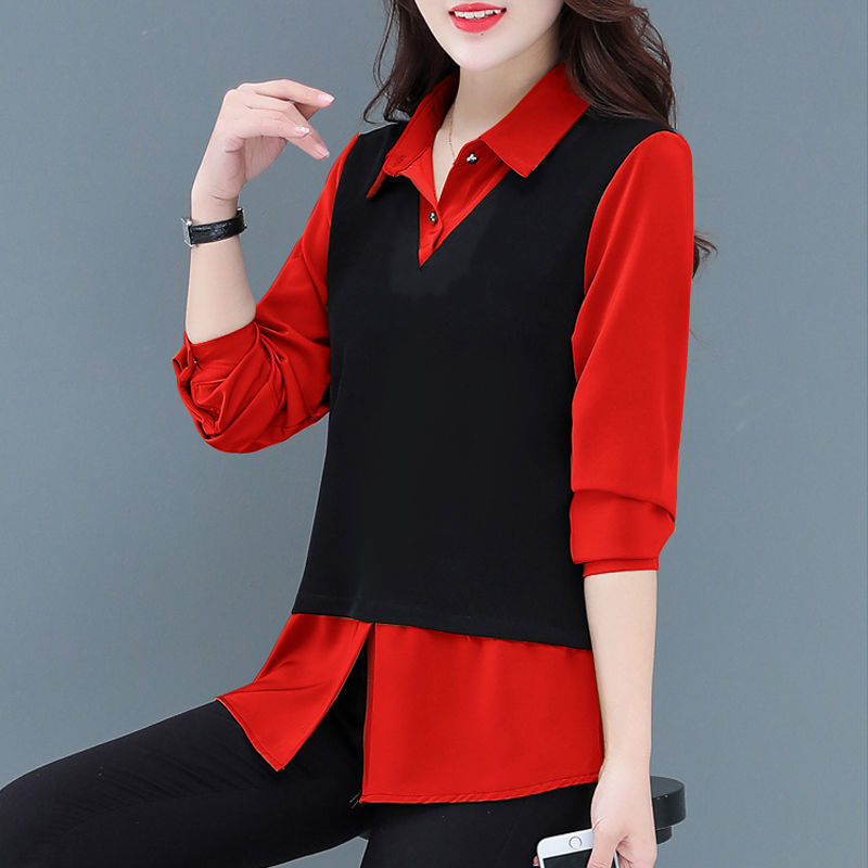 Fake Two Pieces Shirts Women's Top Slimming Slim Fit