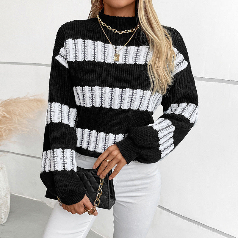 Women's Half Turtleneck Color Matching Sweater Autumn And Winter European And American Style