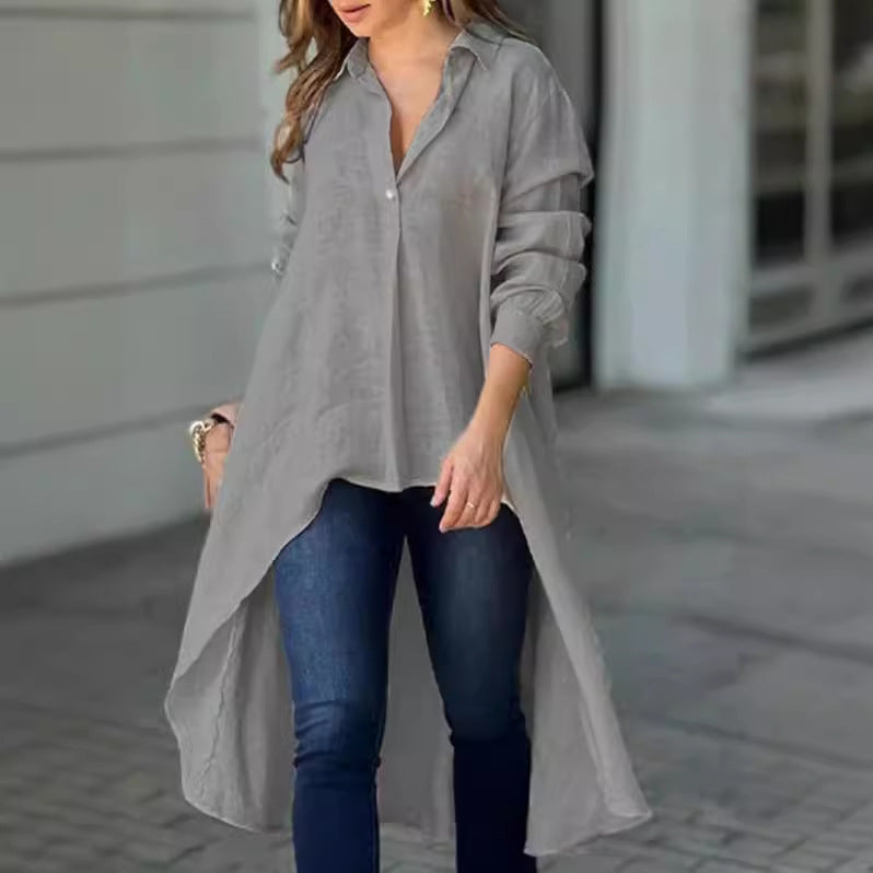 Elegant Long Sleeve Fashion Solid Color Loose Lapels Shirt