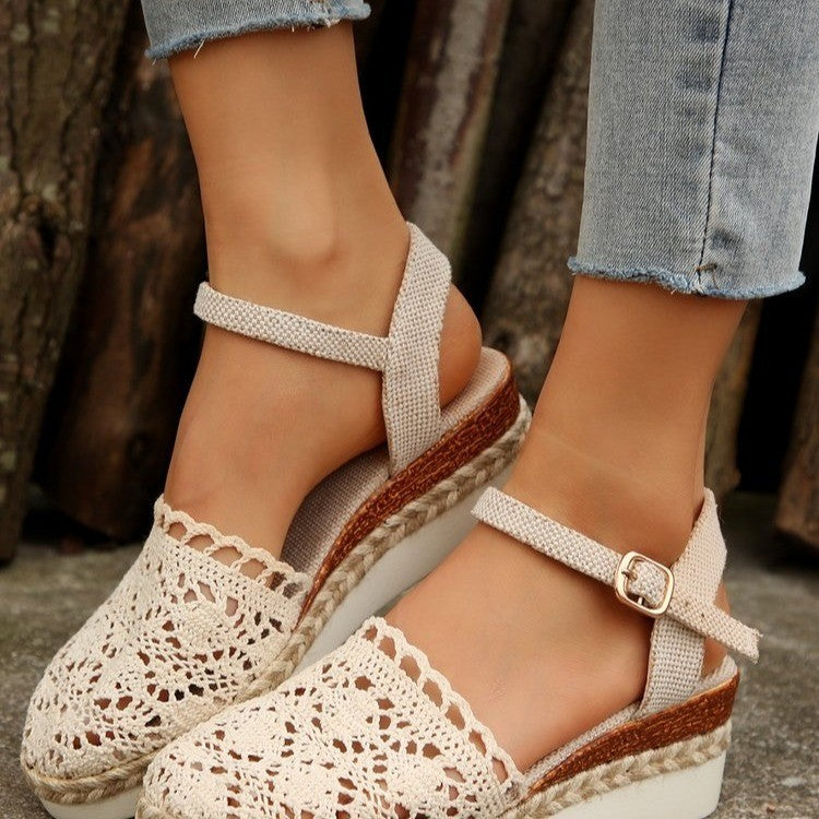 Woven Hollowed Women's Buckle Sandals