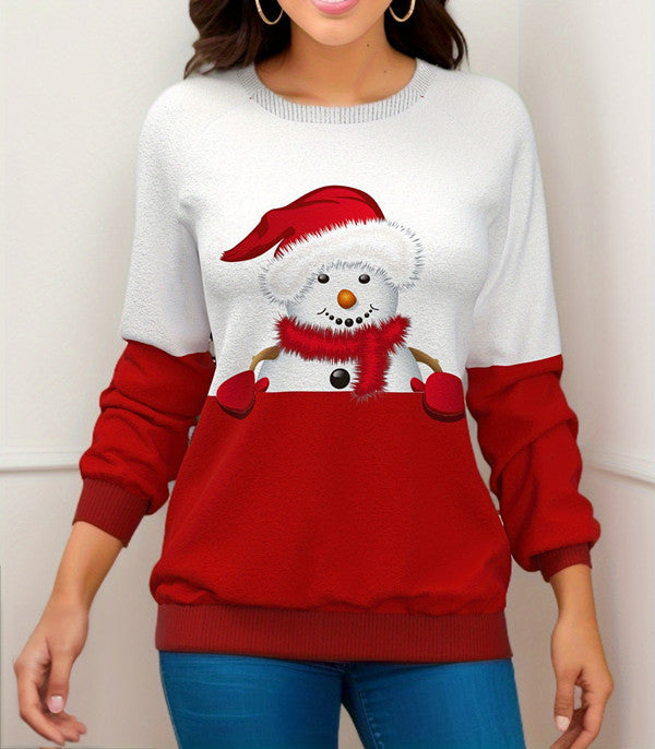 Christmas Printed Raglan Printed Sweater