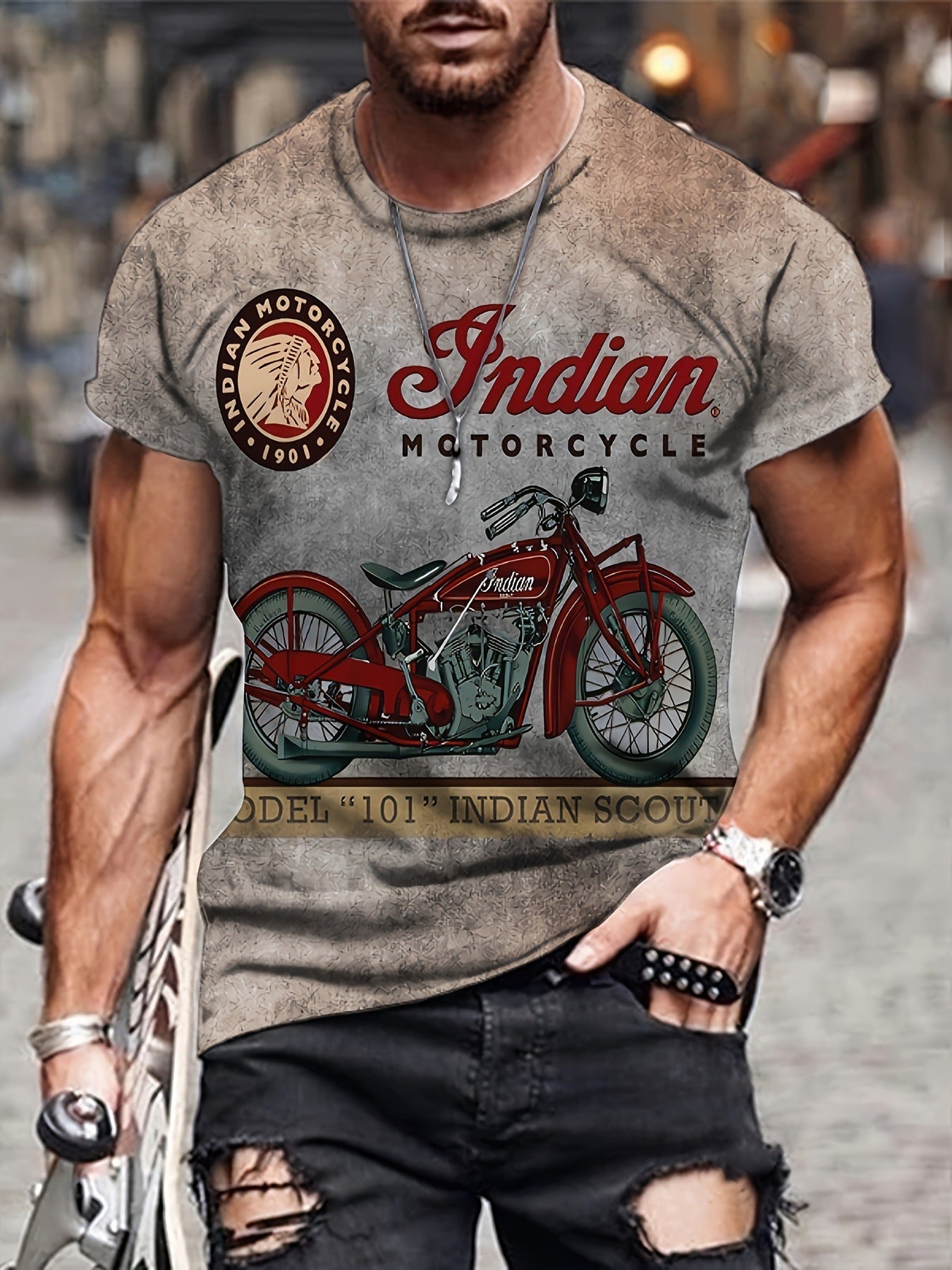 Men's Summer Casual Short Sleeve Pullover Series Motorcycle Printing